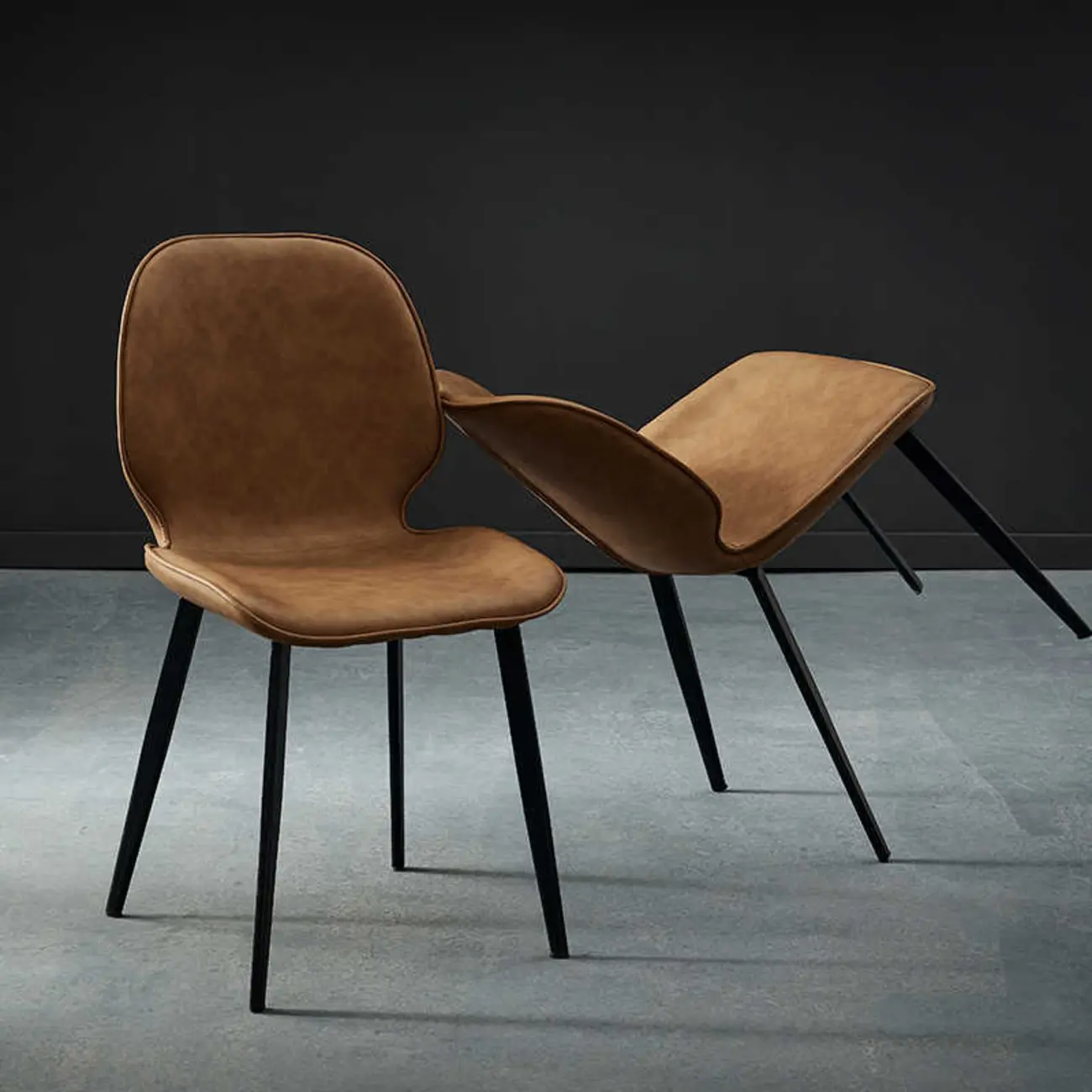 Brown Armless Faux Leather Dining Chair Low Back Image - 1 | homeyfad