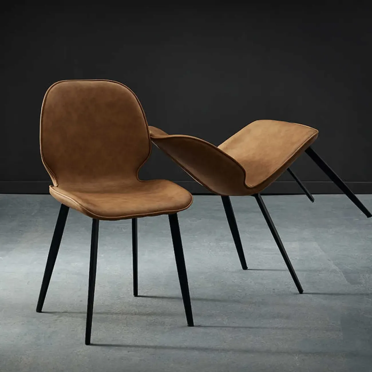 Brown Armless Faux Leather Dining Chair Low Back Image - 1