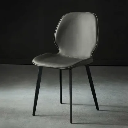 Brown Armless Faux Leather Dining Chair Low Back Image - 4