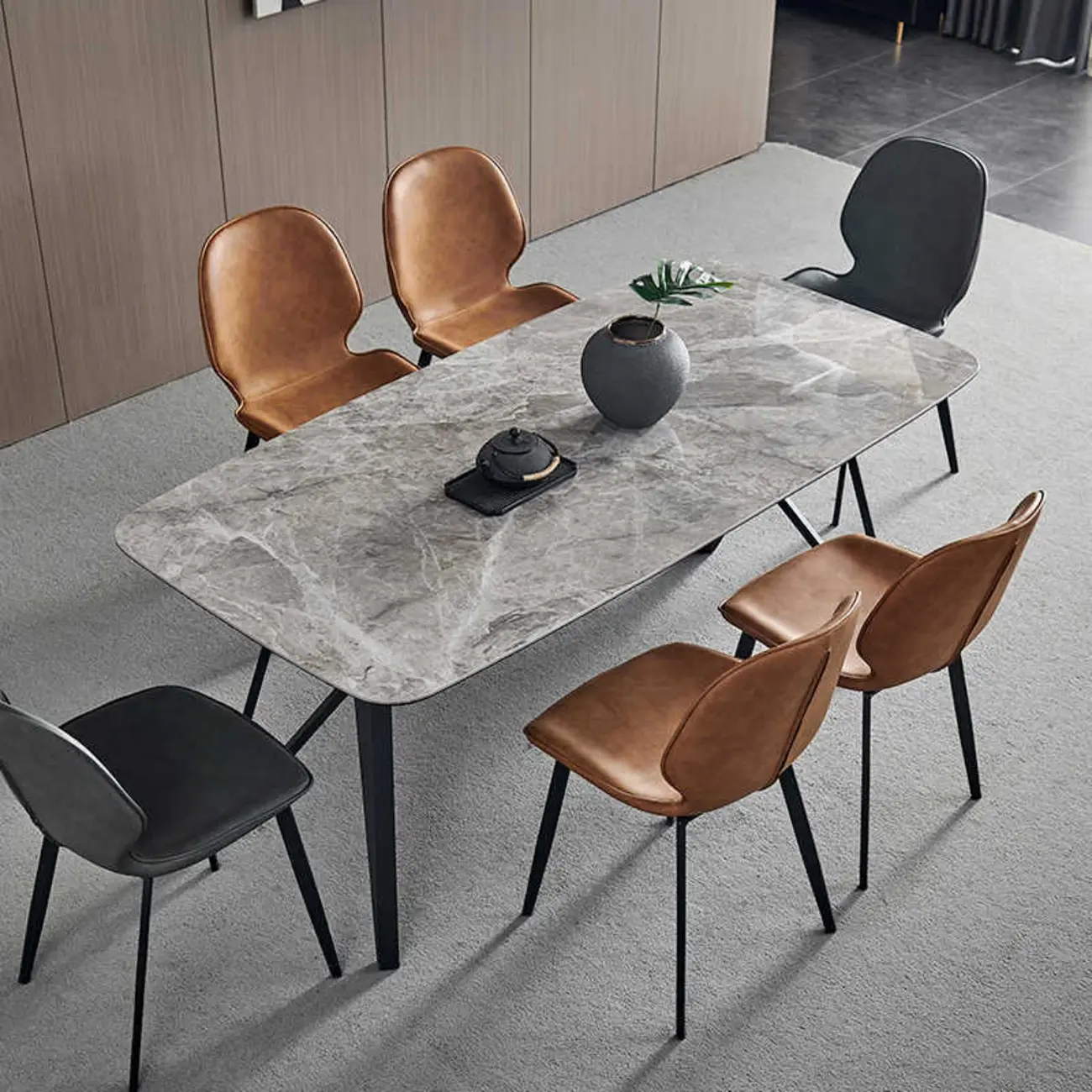 Brown Armless Faux Leather Dining Chair Low Back Image - 6 | homeyfad