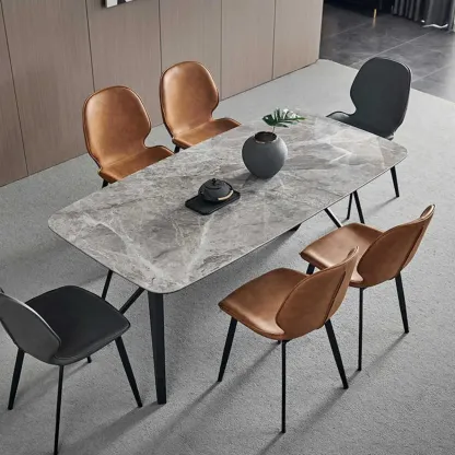 Brown Armless Faux Leather Dining Chair Low Back Image - 6