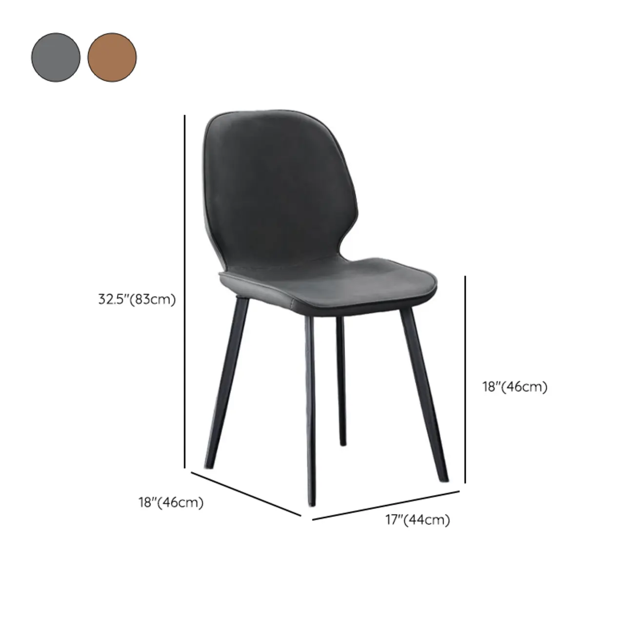 Brown Armless Faux Leather Dining Chair Low Back #size | homeyfad