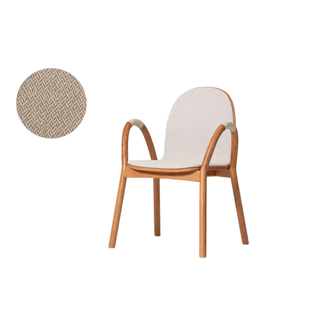 Mid-Century Modern Fabric Armrest Dining Chair Wood Frame Image - 8