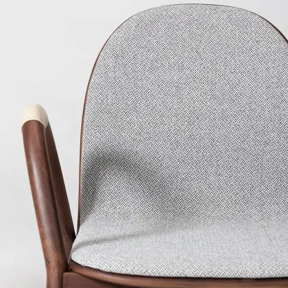 Mid-Century Modern Fabric Armrest Dining Chair Wood Frame Image - 5