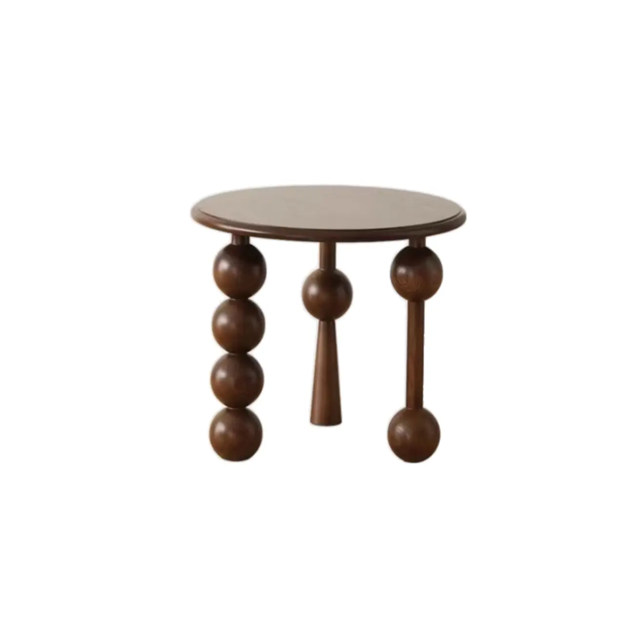 Small Postmodern Wood Round Coffee Table With Tripod Ball Legs Image - 7 | homeyfad
