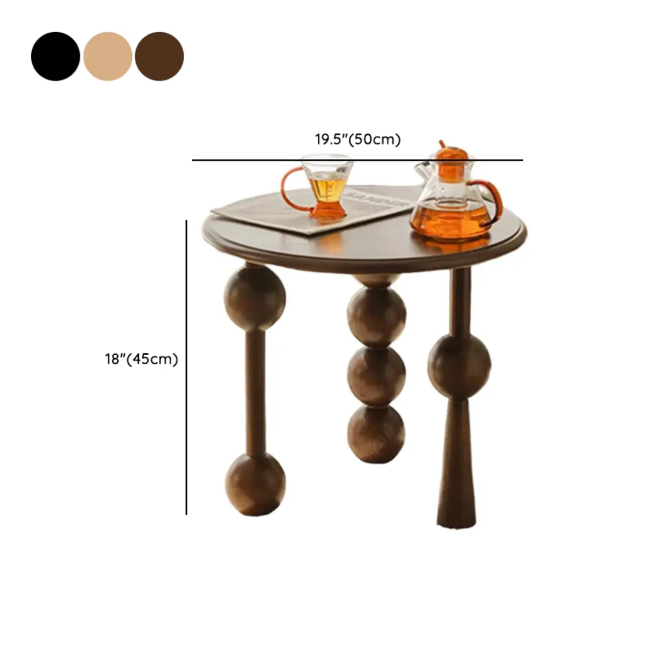 Small Postmodern Wood Round Coffee Table With Tripod Ball Legs #size | homeyfad