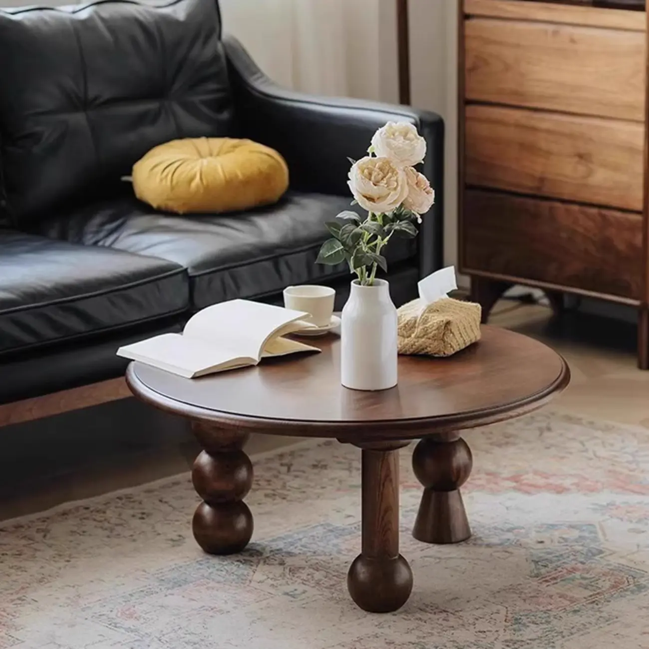 Solid Wood Round Sculptural Coffee Table For Living Room Image - 1 | homeyfad