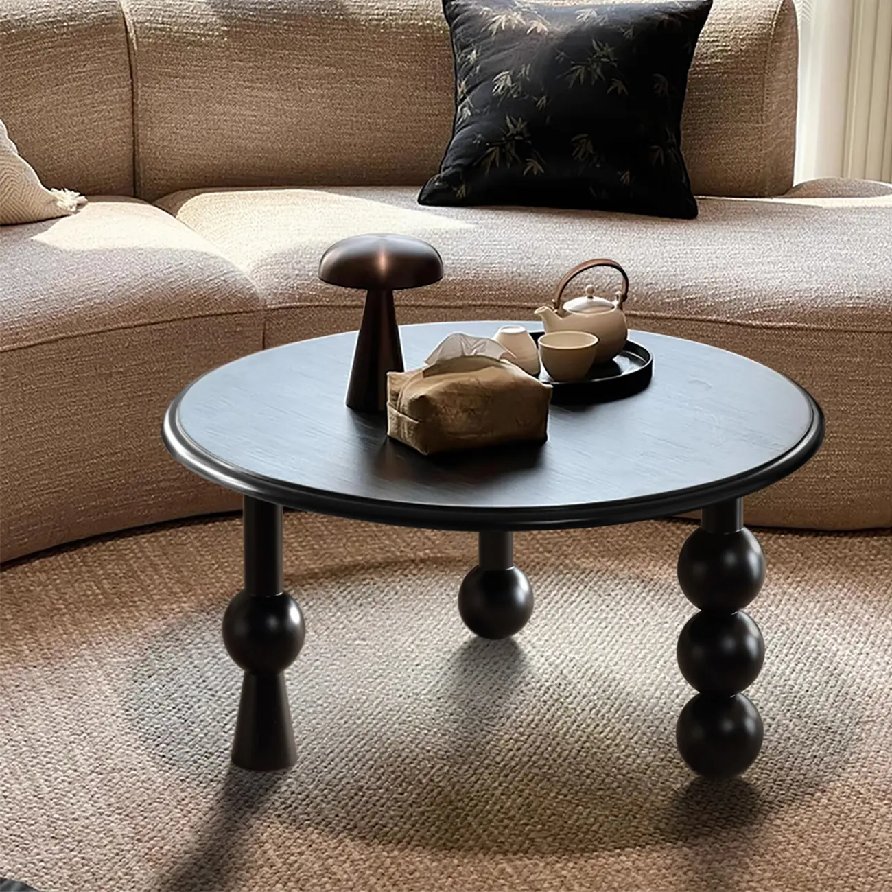 Solid Wood Round Sculptural Coffee Table For Living Room Image - 2 | homeyfad
