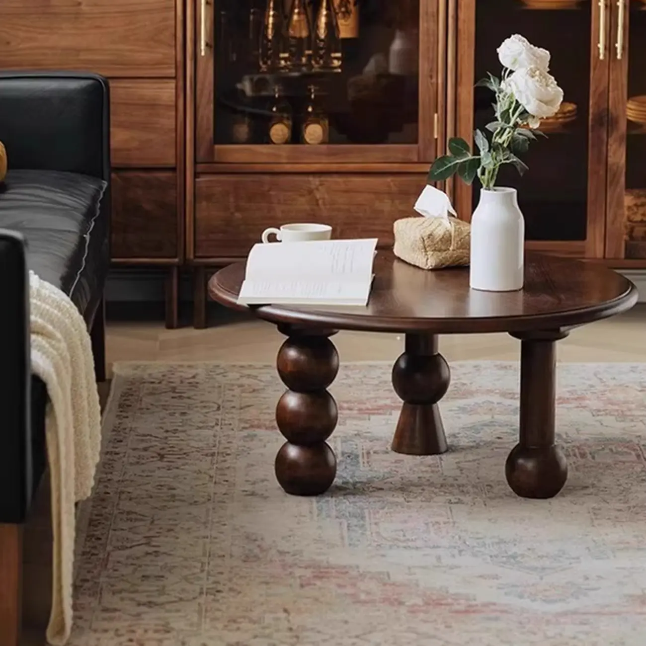 Solid Wood Round Sculptural Coffee Table For Living Room Image - 3 | homeyfad