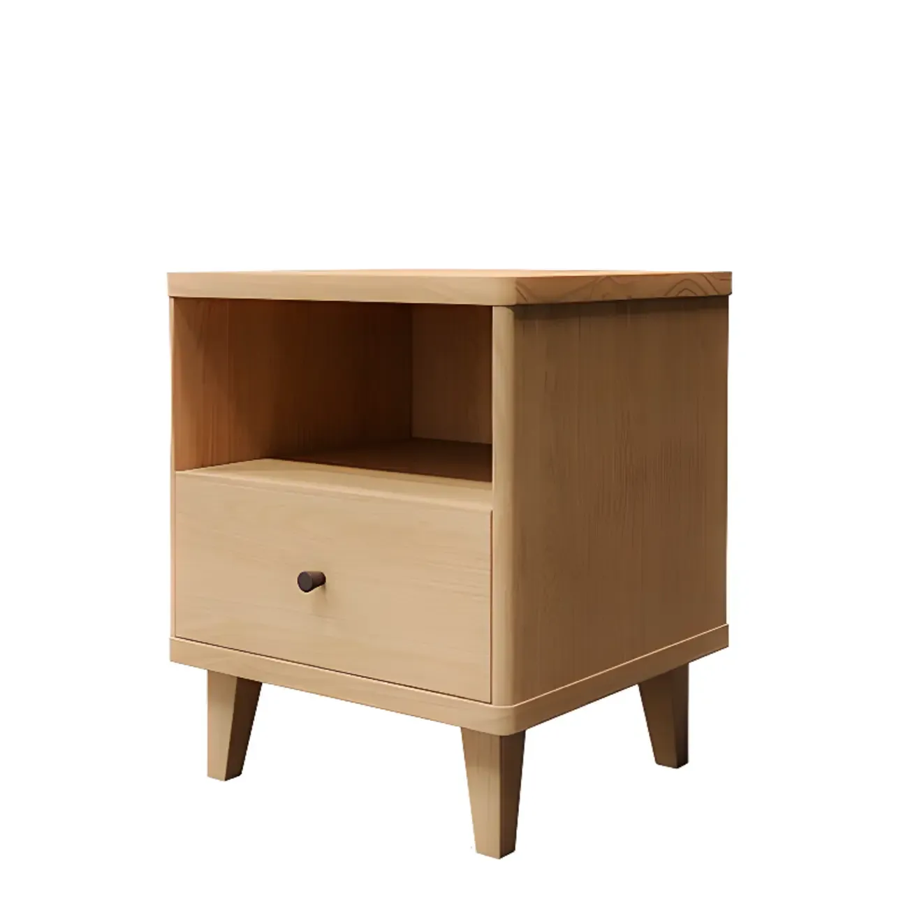 Modern Natural Wood Open Nightstand with Drawer | HomeyFad