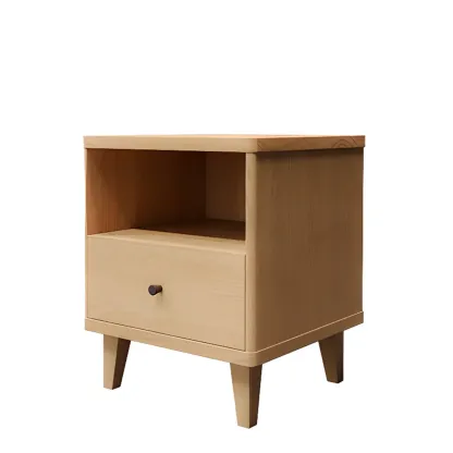 Modern Natural Wood Open Nightstand with Drawer Image - 5