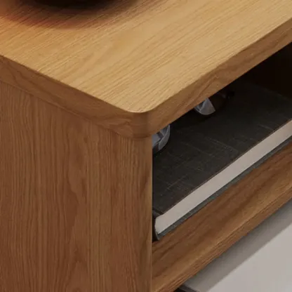 Modern Natural Wood Open Nightstand with Drawer Image - 3