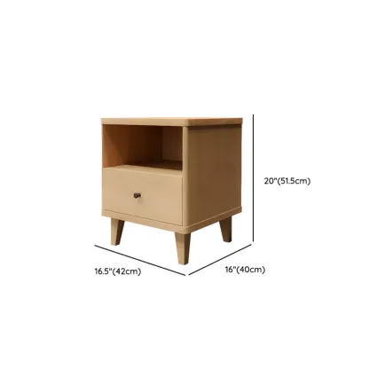Modern Natural Wood Open Nightstand with Drawer #size