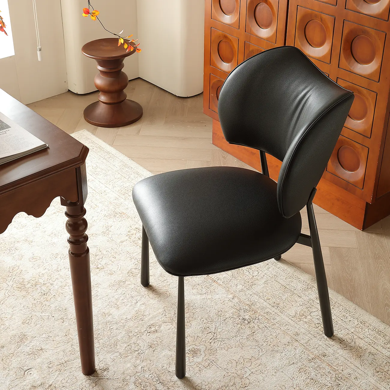 Retro Armless Faux Leather Upholstered Dining Chair  Image - 1 | homeyfad