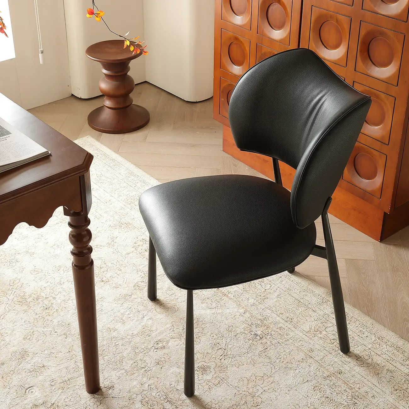 Retro Armless Faux Leather Upholstered Dining Chair  Image - 1