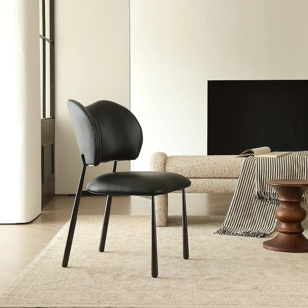 Retro Armless Faux Leather Upholstered Dining Chair  Image - 2