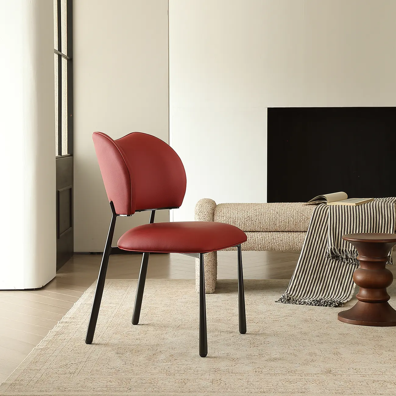 Retro Armless Faux Leather Upholstered Dining Chair  Image - 4 | homeyfad