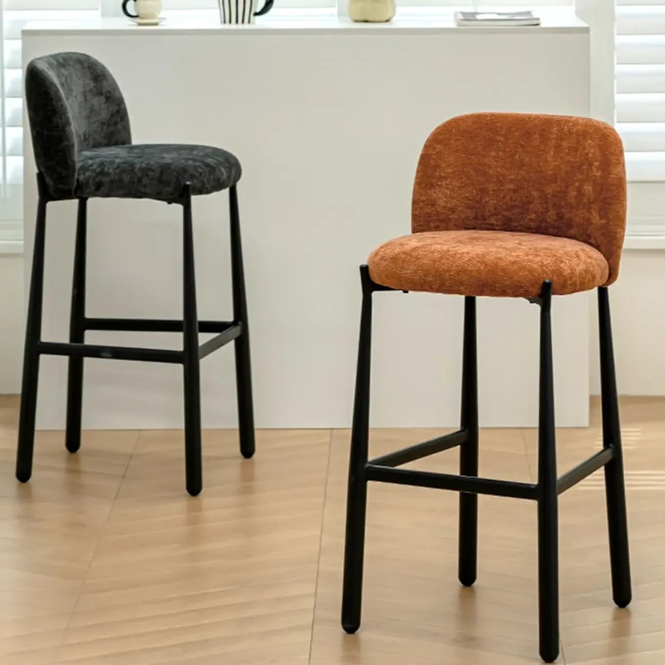 Mid Century Modern Square Upholstered Bar Stools Counter Height Image - 1