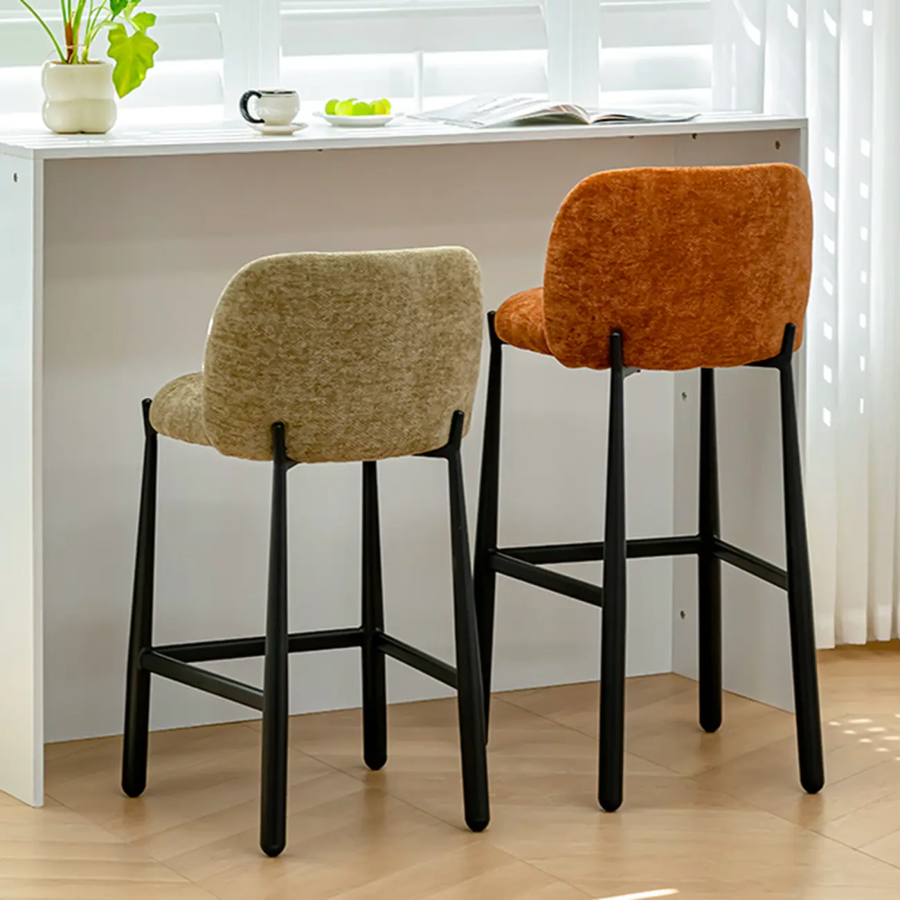Mid Century Modern Square Upholstered Bar Stools Counter Height Image - 3 | homeyfad