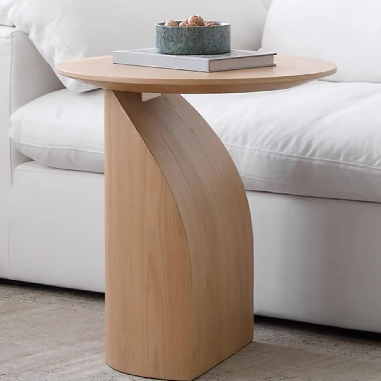 Minimalist Wooden Oval Coffee Table With Curved Pedestal Base Image - 4 | homeyfad