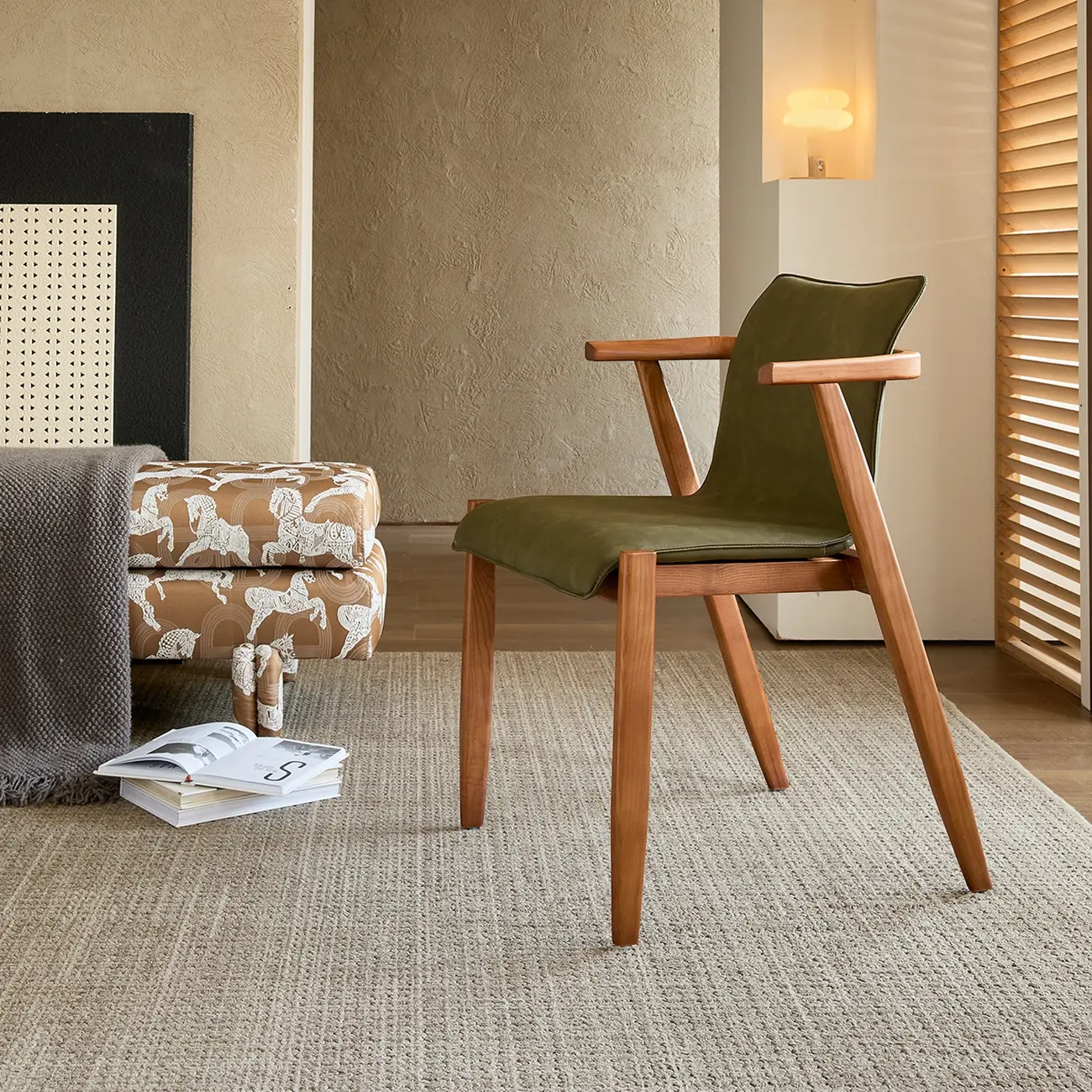 Oak wood Faux Leather Mid-Century Arm Chair  Image - 1 | homeyfad