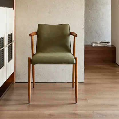 Oak wood Faux Leather Mid-Century Arm Chair  Image - 8