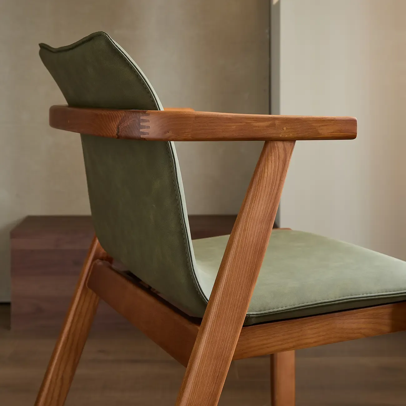 Oak wood Faux Leather Mid-Century Arm Chair  Image - 10