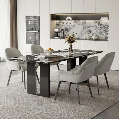 Swivel Modern Upholstered Arm Eco Leather Dining Chair Image - 3