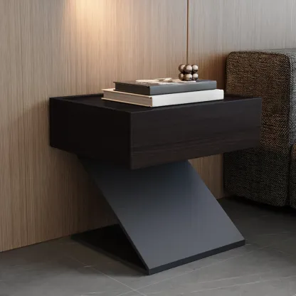 Modern Wood Nightstand with Drawer and Z-Base Image - 5