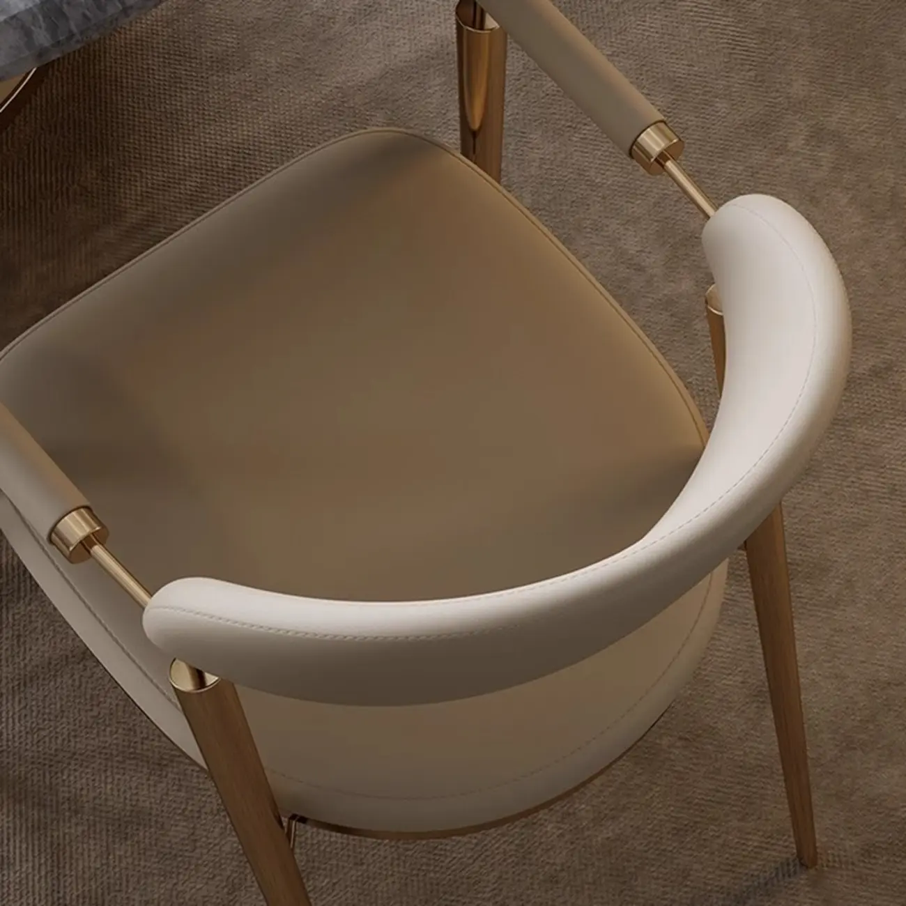 Luxury Armrest Genuine Leather Curved Back Dining Chair Image - 9 | homeyfad