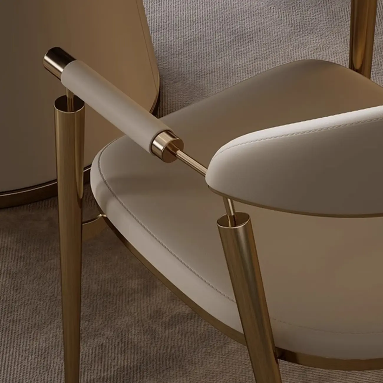 Luxury Armrest Genuine Leather Curved Back Dining Chair Image - 10 | homeyfad