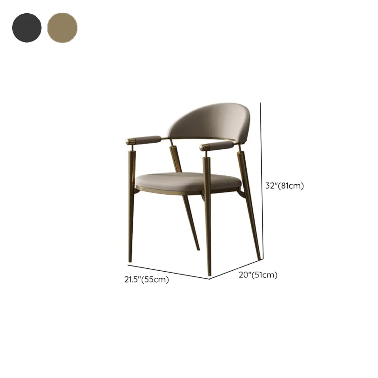 Luxury Armrest Genuine Leather Curved Back Dining Chair #size | homeyfad