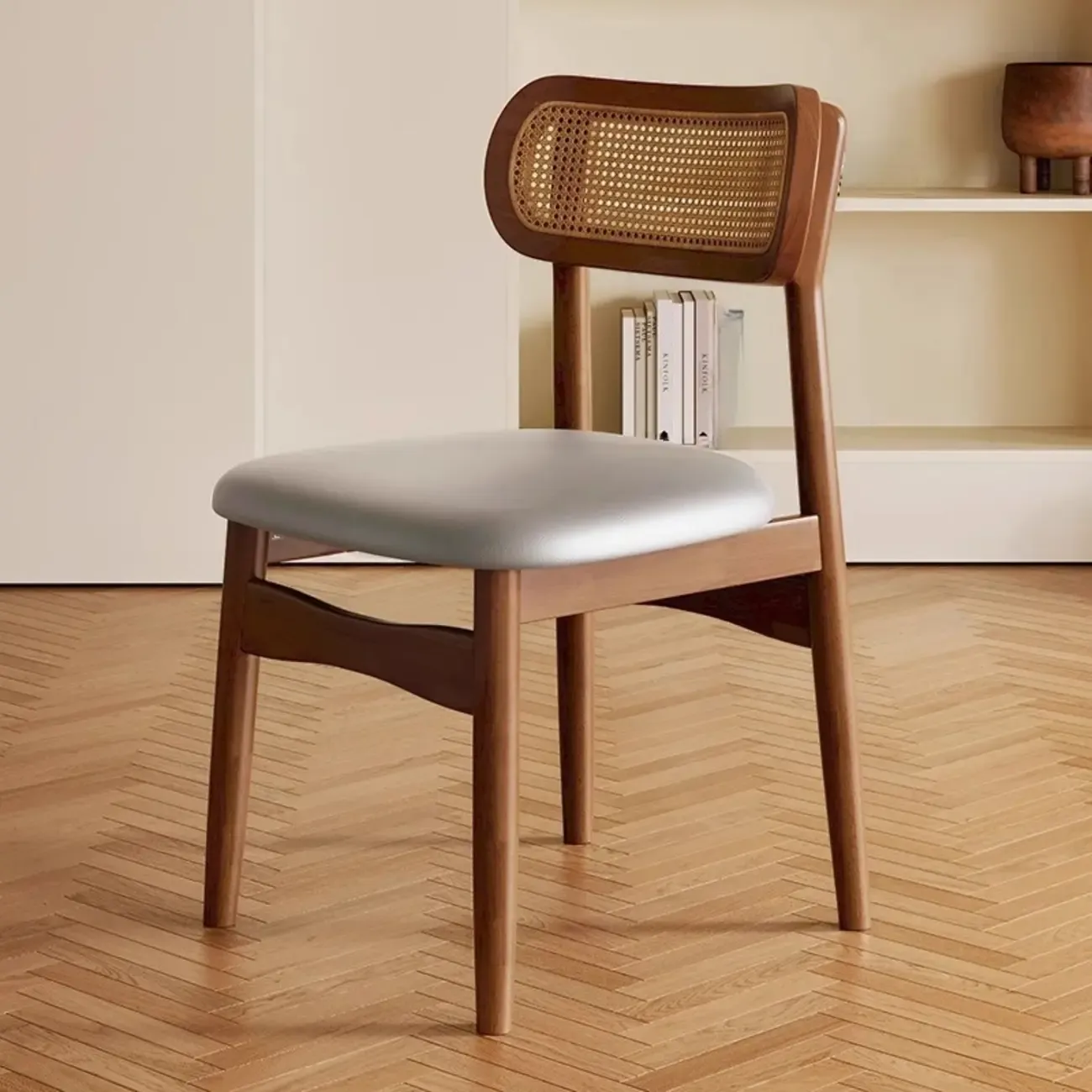 Art Deco Upholstered Faux Leather Dining Chair Image - 15