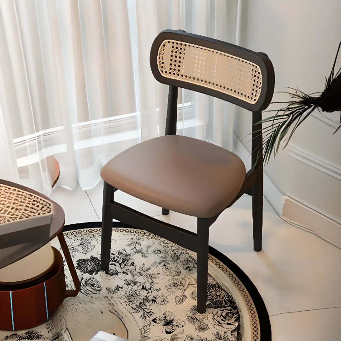 Art Deco Upholstered Faux Leather Dining Chair Image - 21