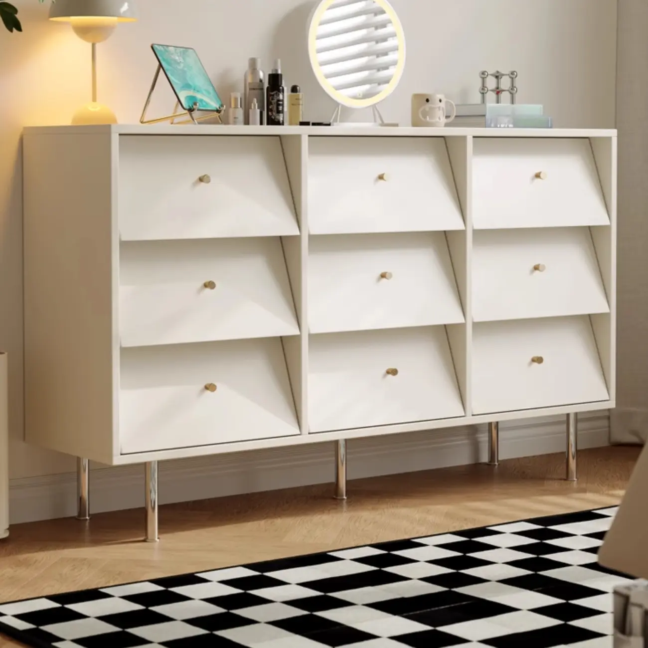 white Multi-drawer Wooden Double Dresser with Legs Image - 1 | homeyfad