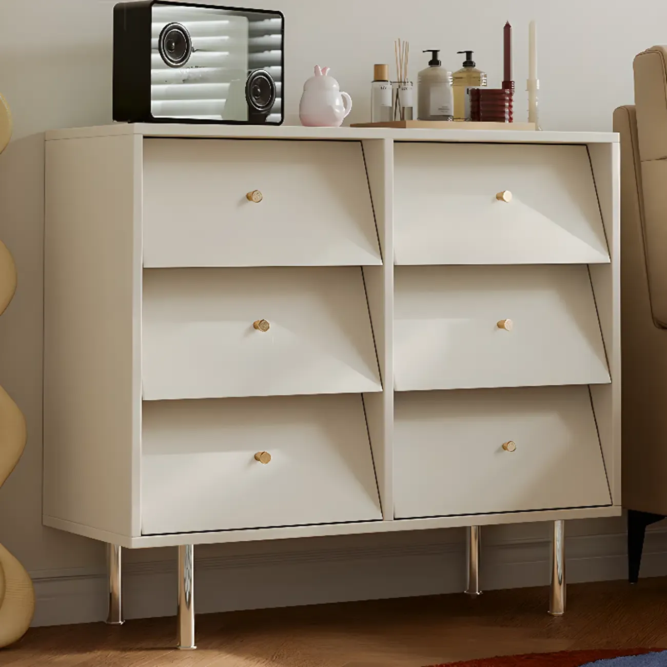 white Multi-drawer Wooden Double Dresser with Legs Image - 3