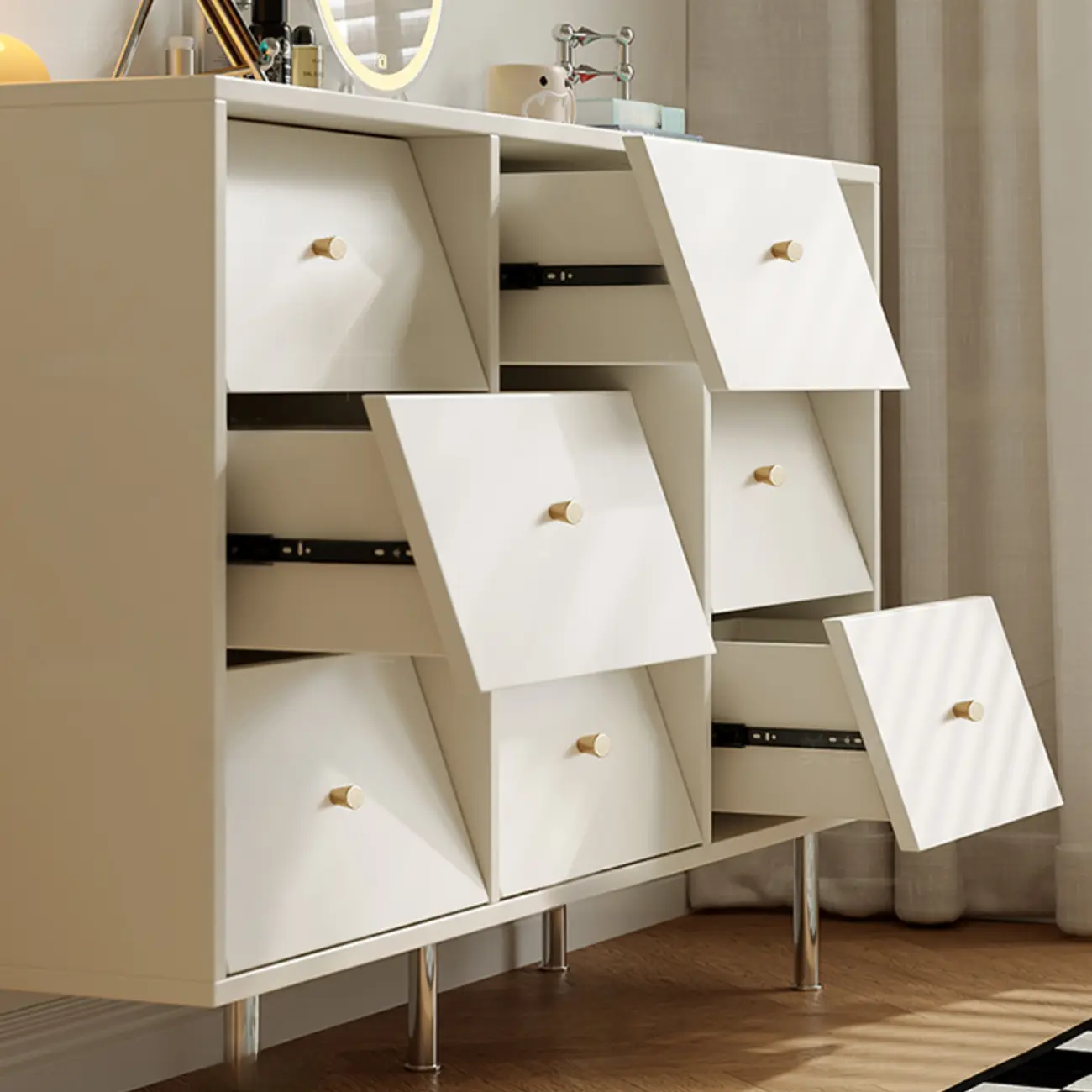 white Multi-drawer Wooden Double Dresser with Legs Image - 2 | homeyfad
