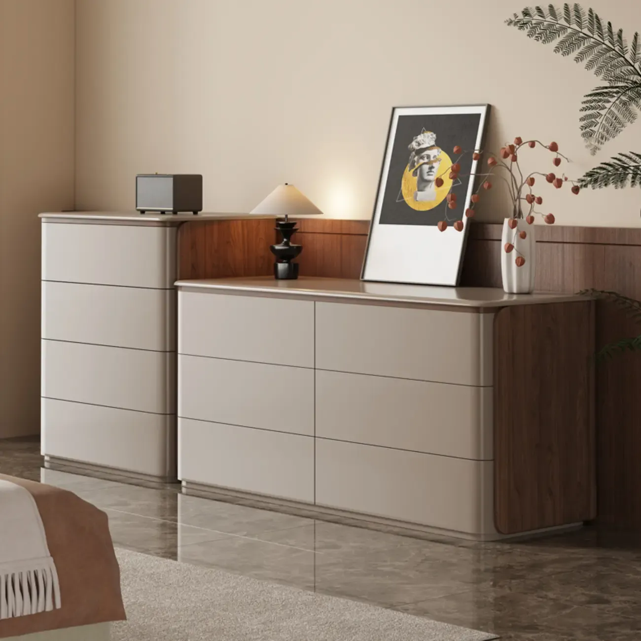 Modern Khaki Gray Horizontal Wooden Double Dresser Image - 1