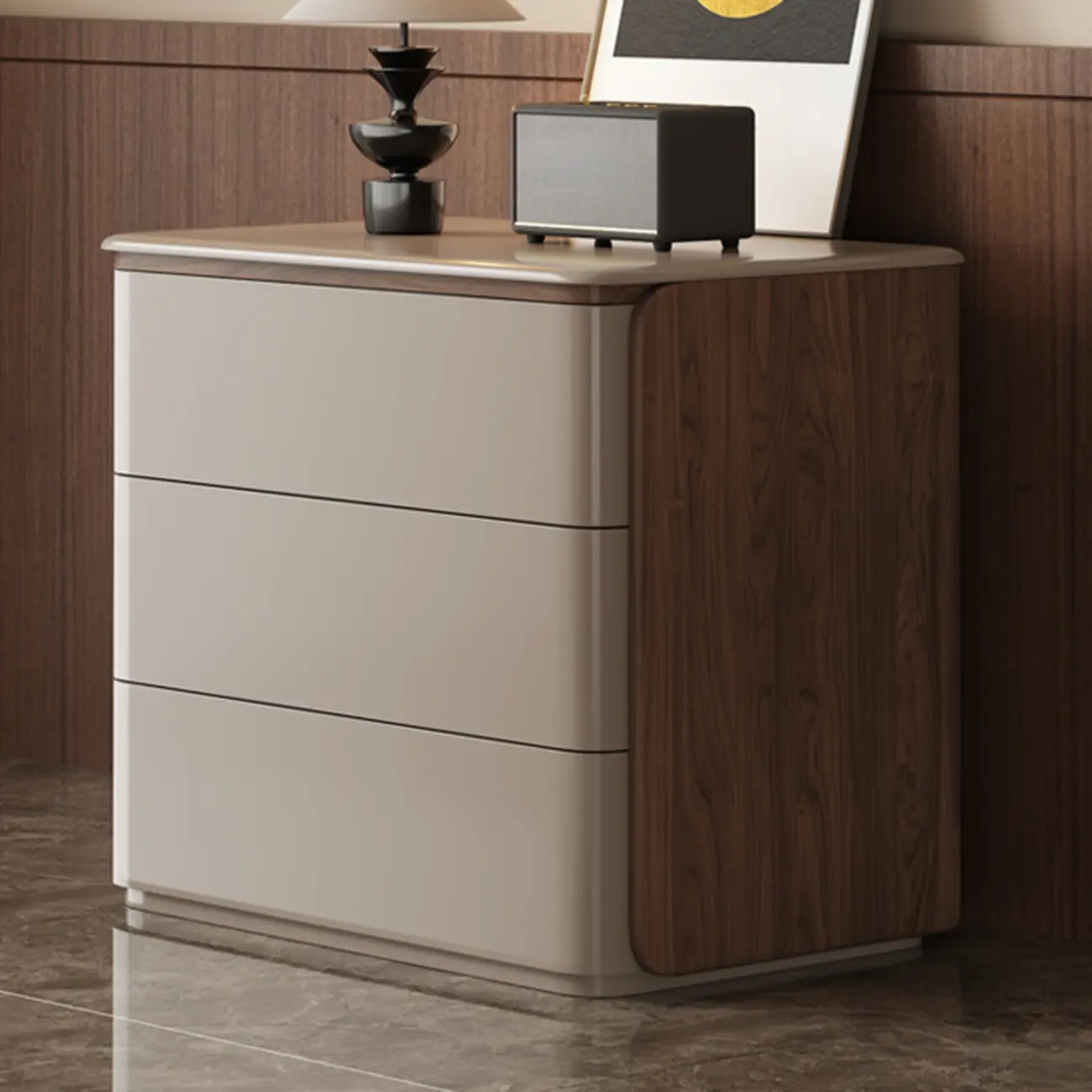 Modern Khaki Gray Horizontal Wooden Double Dresser Image - 2 | homeyfad