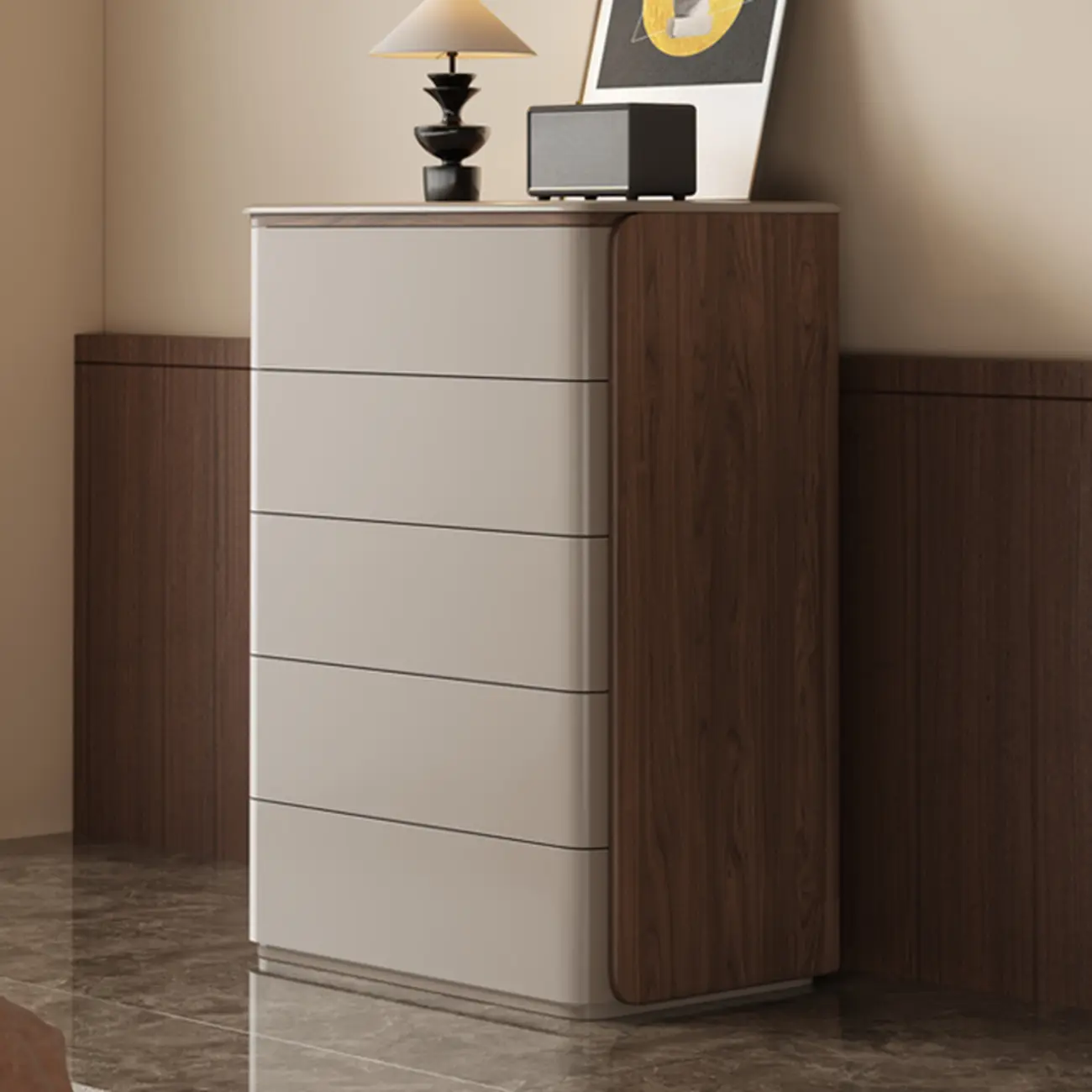 Modern Khaki Gray Horizontal Wooden Double Dresser Image - 5 | homeyfad