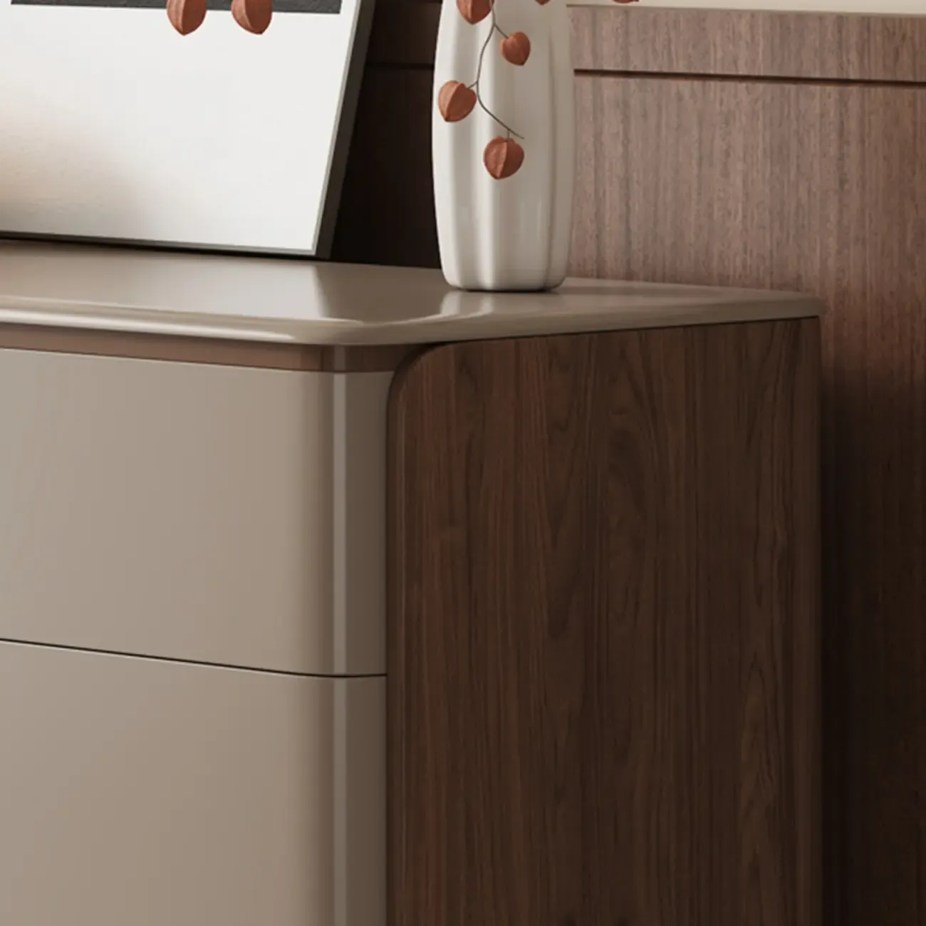 Modern Khaki Gray Horizontal Wooden Double Dresser Image - 6