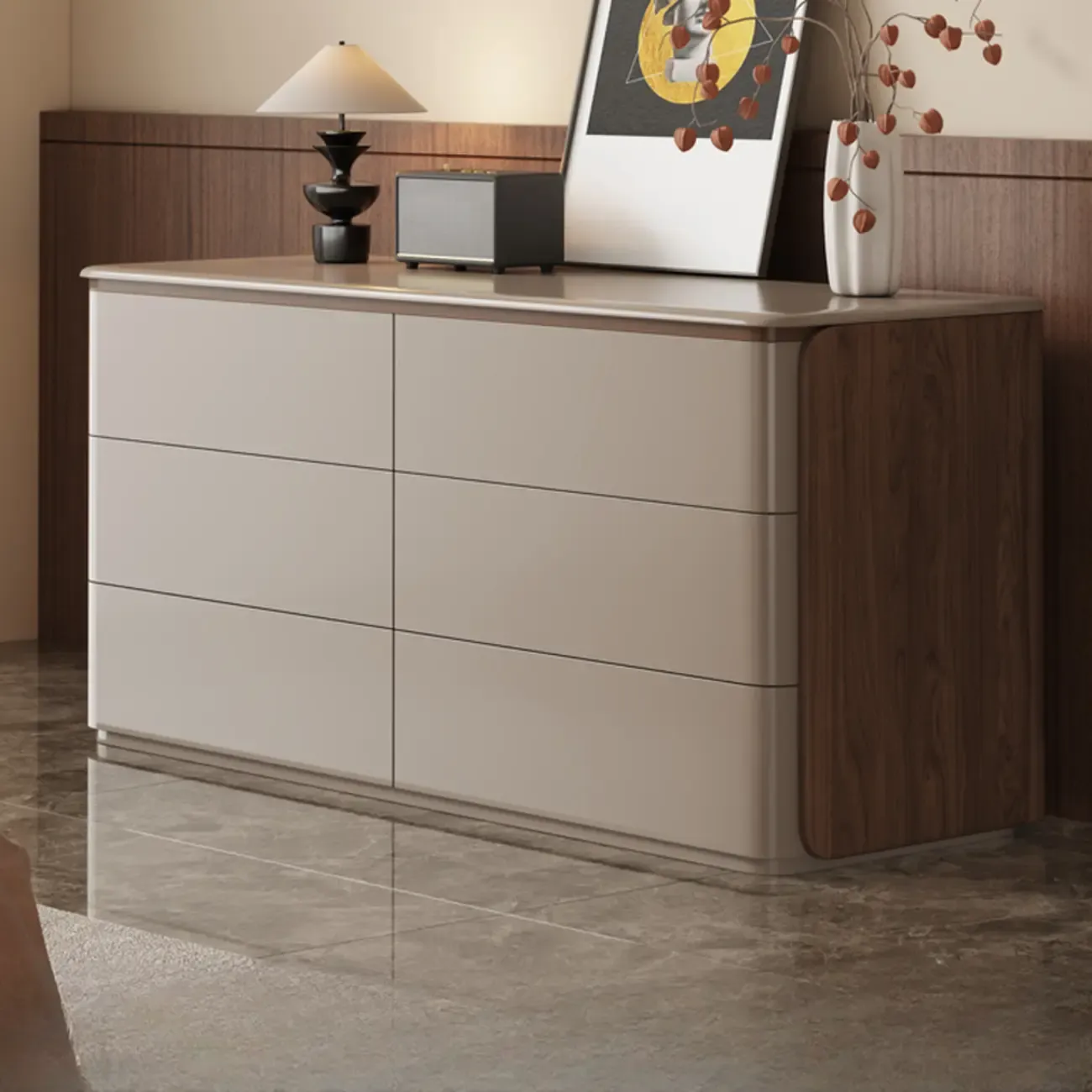 Modern Khaki Gray Horizontal Wooden Double Dresser Image - 7