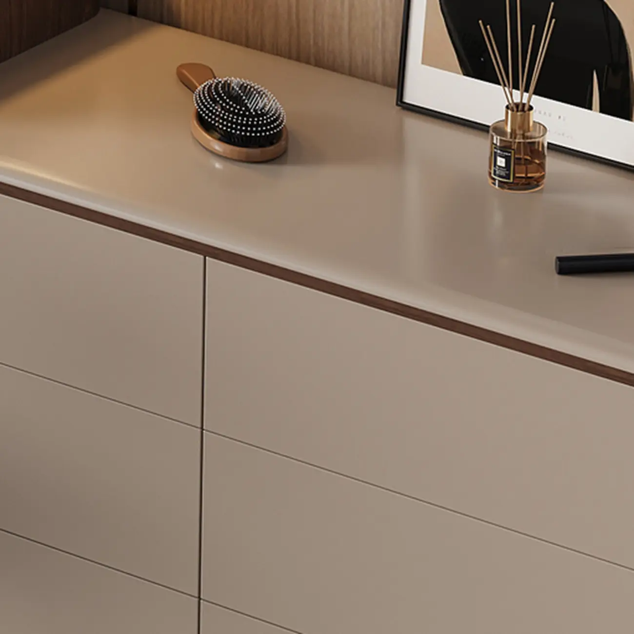 Modern Khaki Gray Horizontal Wooden Double Dresser Image - 8 | homeyfad