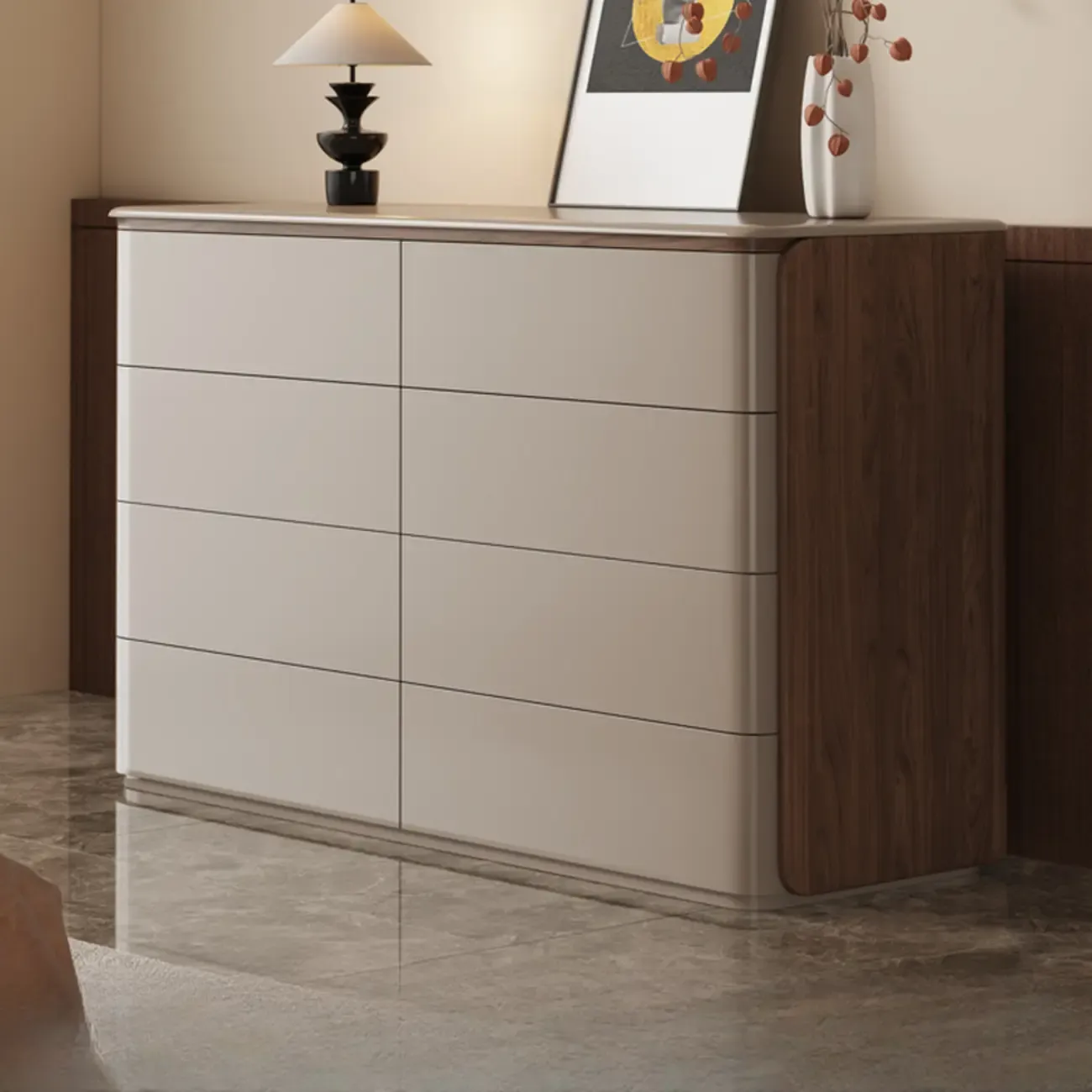 Modern Khaki Gray Horizontal Wooden Double Dresser Image - 10