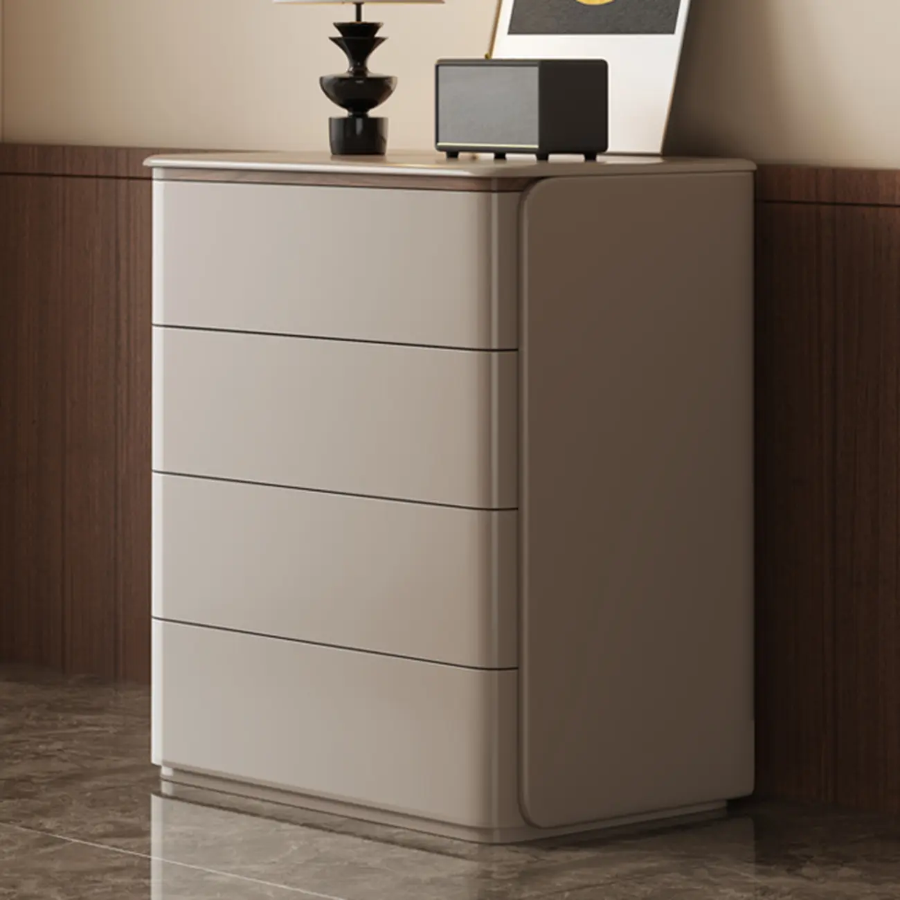 Modern Khaki Gray Horizontal Wooden Double Dresser Image - 12 | homeyfad