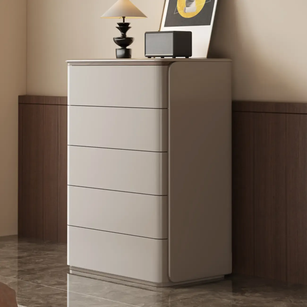 Modern Khaki Gray Horizontal Wooden Double Dresser Image - 13
