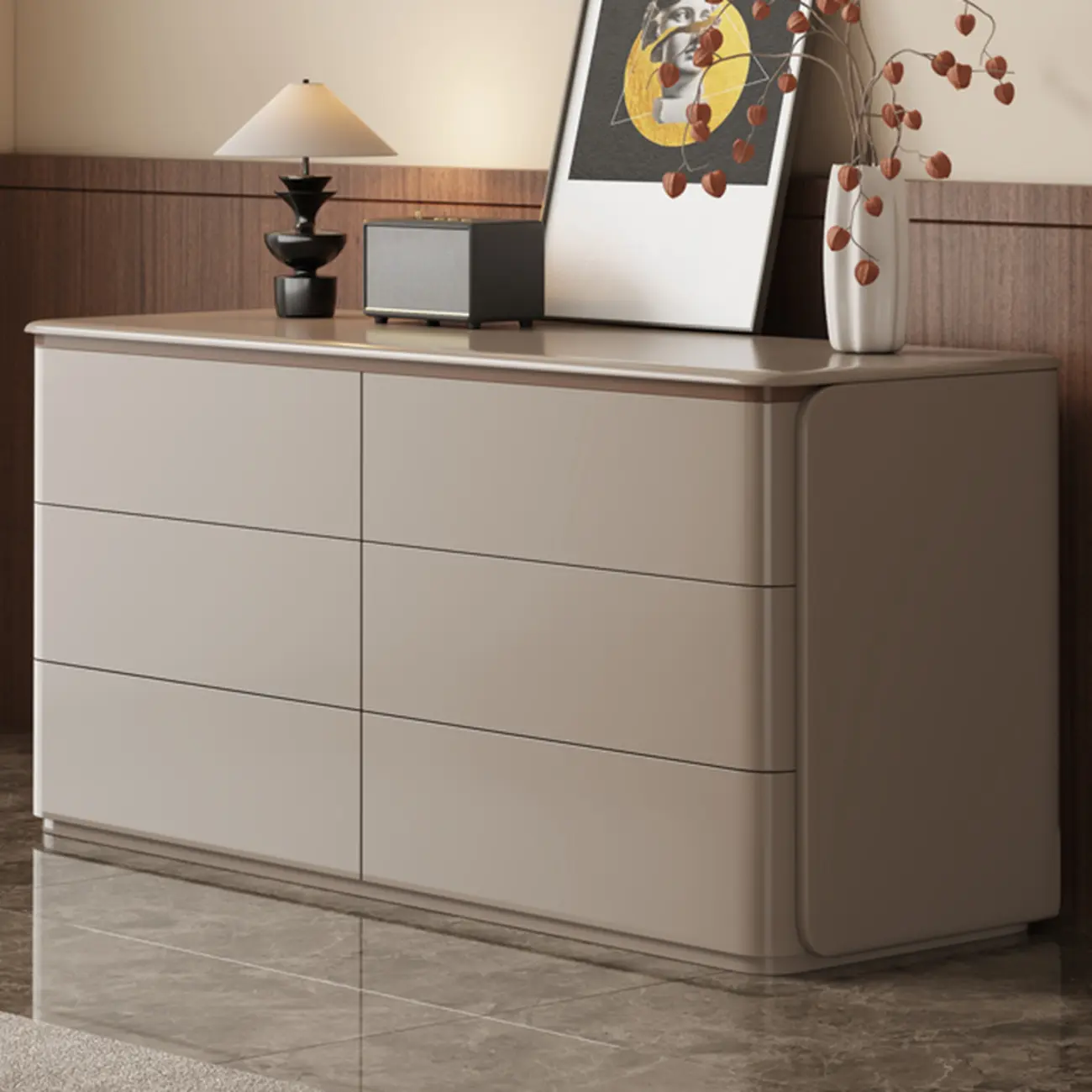 Modern Khaki Gray Horizontal Wooden Double Dresser Image - 14 | homeyfad