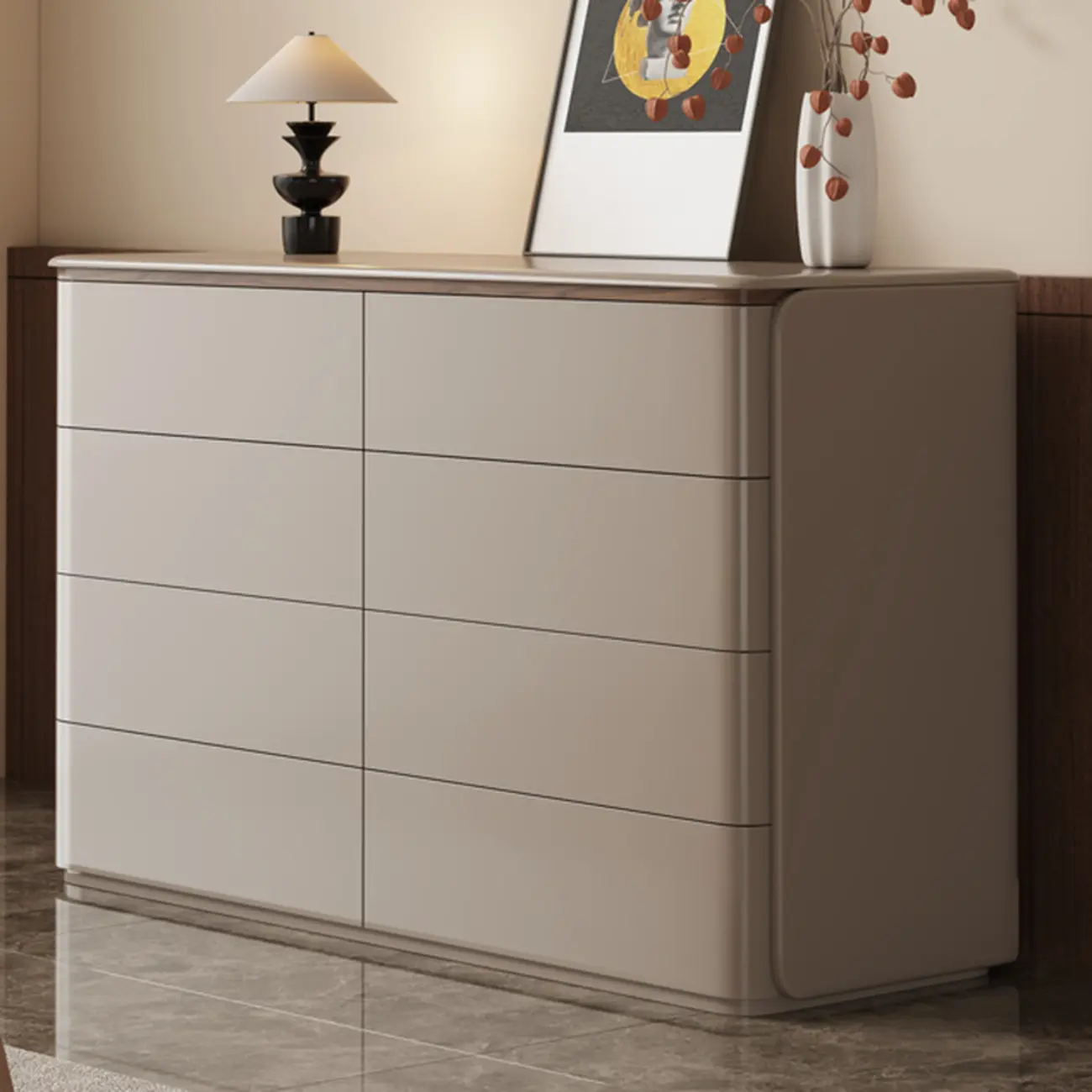 Modern Khaki Gray Horizontal Wooden Double Dresser Image - 15 | homeyfad
