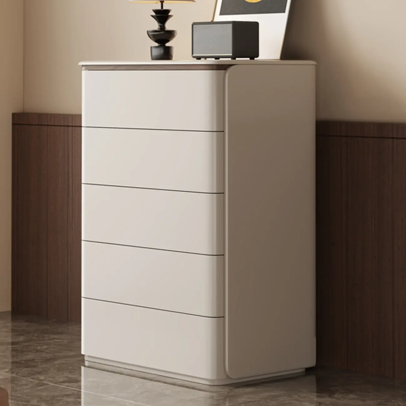 Modern Khaki Gray Horizontal Wooden Double Dresser Image - 18 | homeyfad