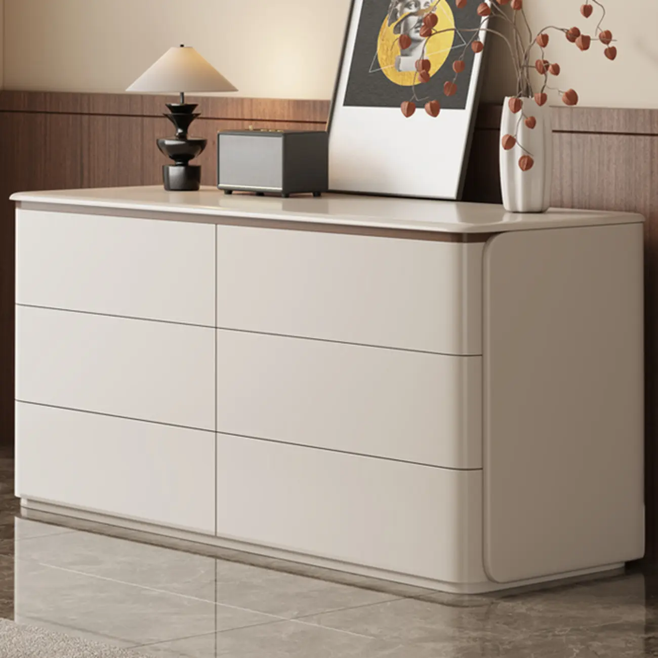 Modern Khaki Gray Horizontal Wooden Double Dresser Image - 19 | homeyfad